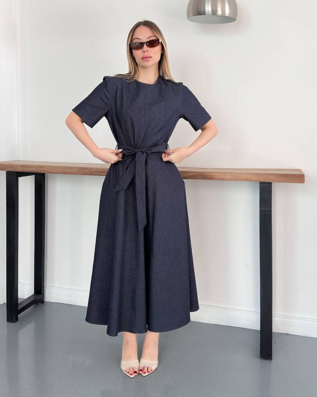Velour Midi Dress + Belt