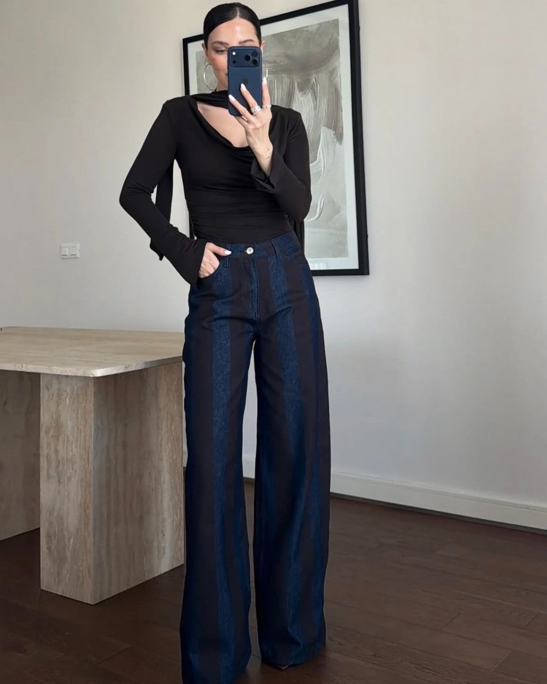 Vertical Panel Wide-Leg Denim
