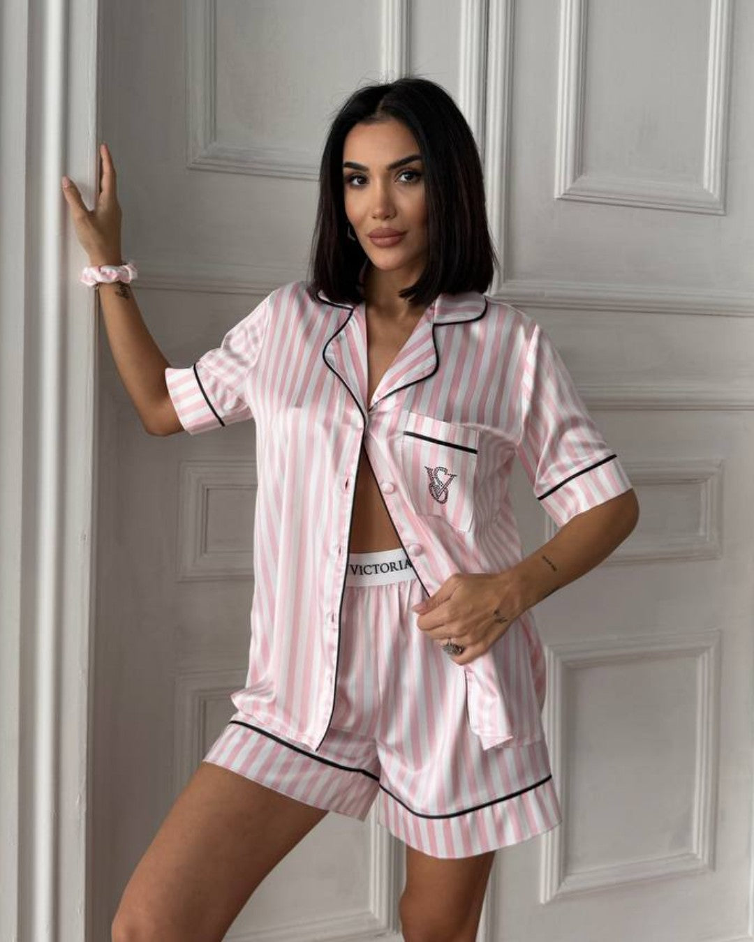VS Pink Satin Pajama Set