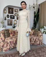 Amelia Floral Lace Maxi Dress - Off White - front view