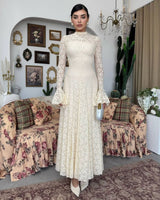 Amelia Floral Lace Maxi Dress - Off White - front view