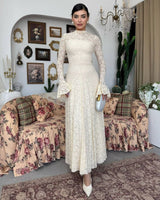 Amelia Floral Lace Maxi Dress - Off White - front view