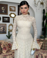 Amelia Floral Lace Maxi Dress - Off White - front view