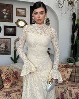 Amelia Floral Lace Maxi Dress - Off White - front view