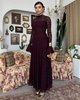 Amelia Floral Lace Maxi Dress - Purple - front view