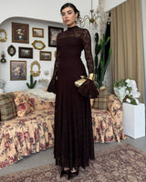 Amelia Floral Lace Maxi Dress - Brown - front view