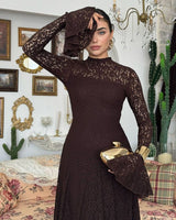 Amelia Floral Lace Maxi Dress - Brown - front view