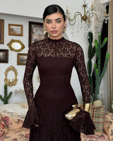 Amelia Floral Lace Maxi Dress - Brown - front view