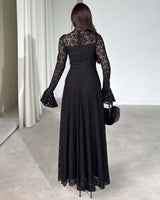 Amelia Floral Lace Maxi Dress - Black - back view