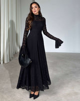 Amelia Floral Lace Maxi Dress - Black - front view