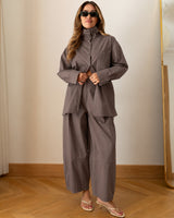 Aria Poplin Co-ord + Belt - Brown - front view