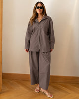 Aria Poplin Co-ord + Belt - Brown - front view