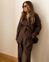 Aria Poplin Co-ord + Belt - Brown - three-quarter view