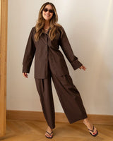 Aria Poplin Co-ord + Belt - Brown - front view