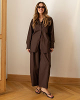 Aria Poplin Co-ord + Belt - Brown - front view