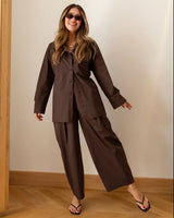 Aria Poplin Co-ord + Belt - Brown - front view