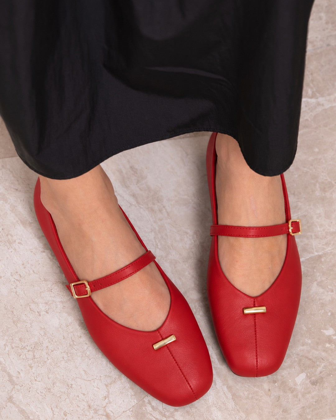 Buckle Ballet Flats - Red - front view