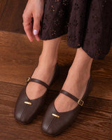 Buckle Ballet Flats - Brown - front view