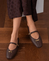 Buckle Ballet Flats - Brown - three-quarter view