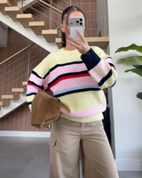 Candy Stripe Pastel Knit Sweater - Multi - front view