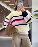 Candy Stripe Pastel Knit Sweater - Multi - front view