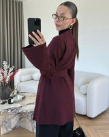 Cardigan - Burgundy - three-quarter view