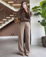 Check Balloon-Sleeve Jacket - Brown - front view
