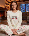 Cherry Blossom Velvet Pajama Set - Off White - front view