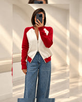 Colorblock Zip Cardigan - Red - front view