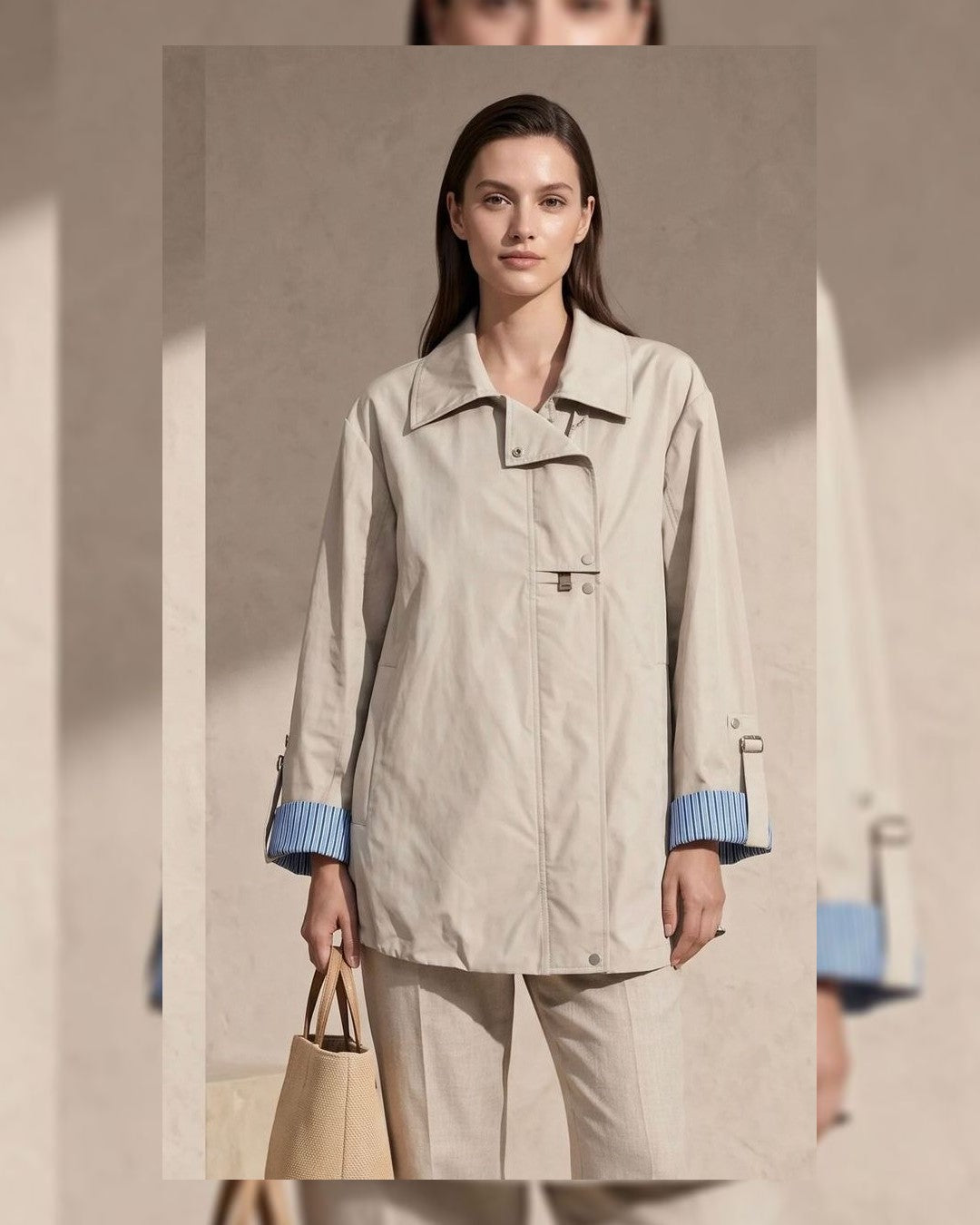 Contrast Cuff Trench Jacket