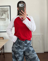 Contrast Stitch Raglan Top - Red - front view