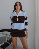 Cozy Fuzzy Polo Top - Blue - front view