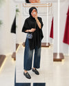 Cozy High-Neck Poncho - Black - front view