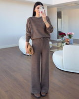 Cozy Knit Lounge Co-Ord - Brown - front view