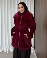 Cozy Luxe Coat - Burgundy - front view