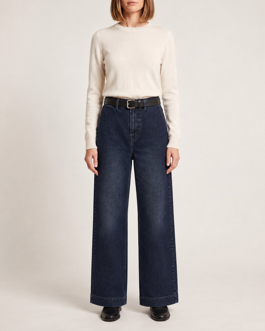 Dark Wash Denim + Belt - front view