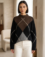 Diamond Knit Sweater - Brown - front view