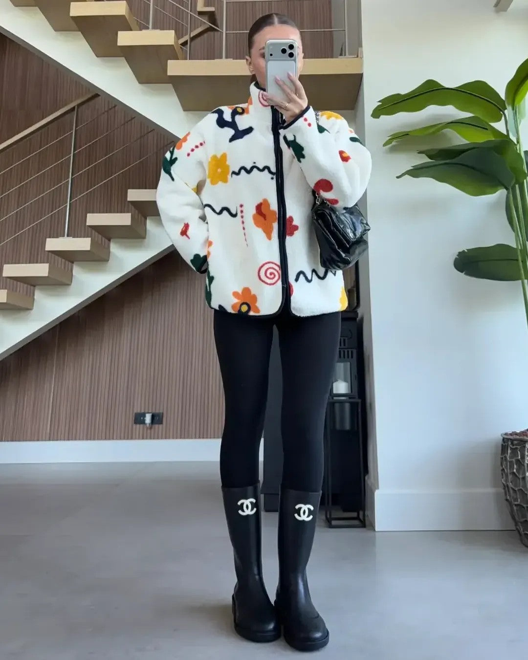 Doodle Teddy Fleece Jacket - Multi - front view