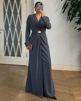 Draped Shell-Buckle Gown