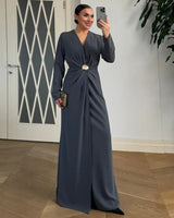 Draped Shell-Buckle Gown