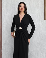 Draped Shell-Buckle Gown