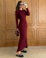 Dress - Burgundy - three-quarter view