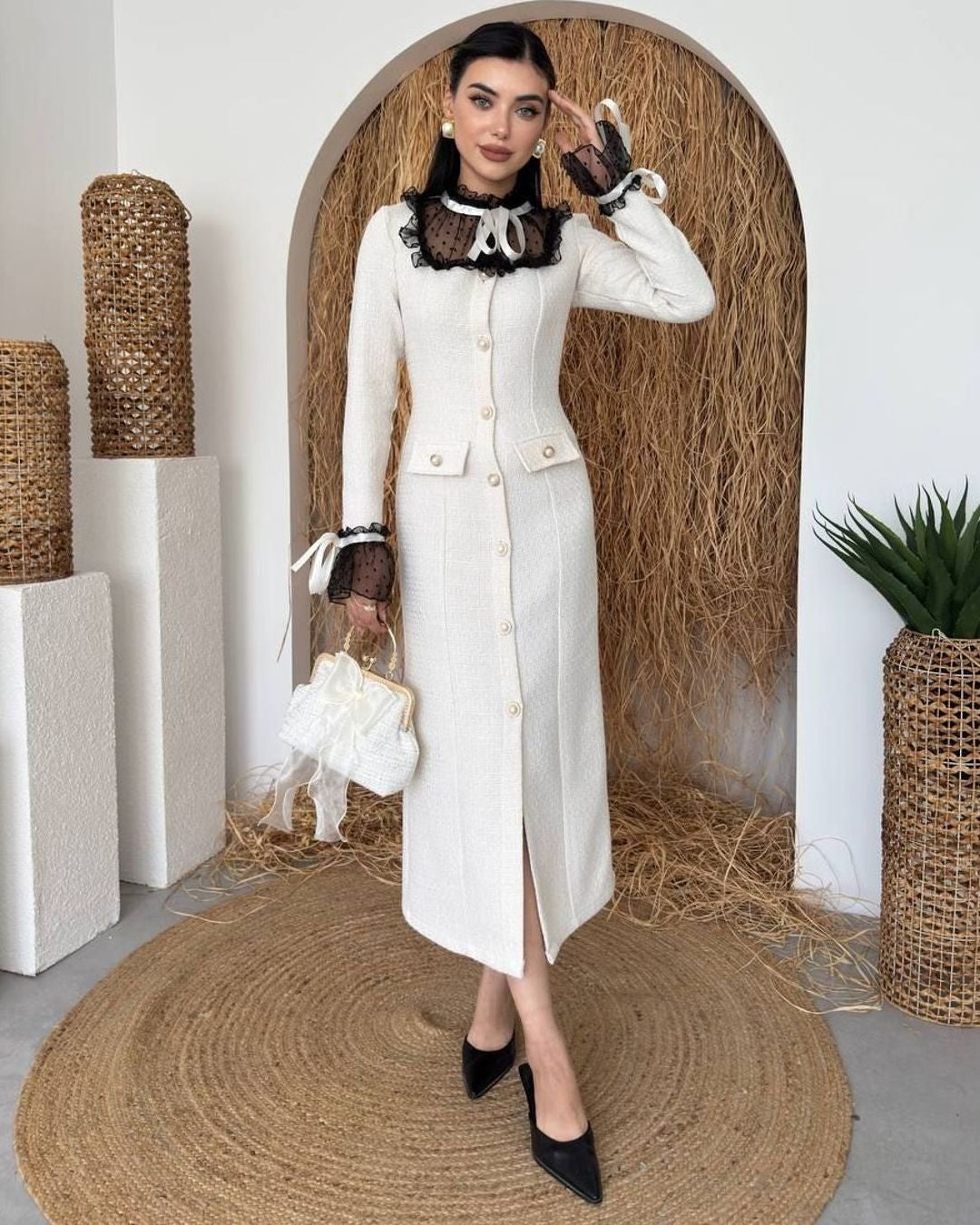 Dress - Beige - front view