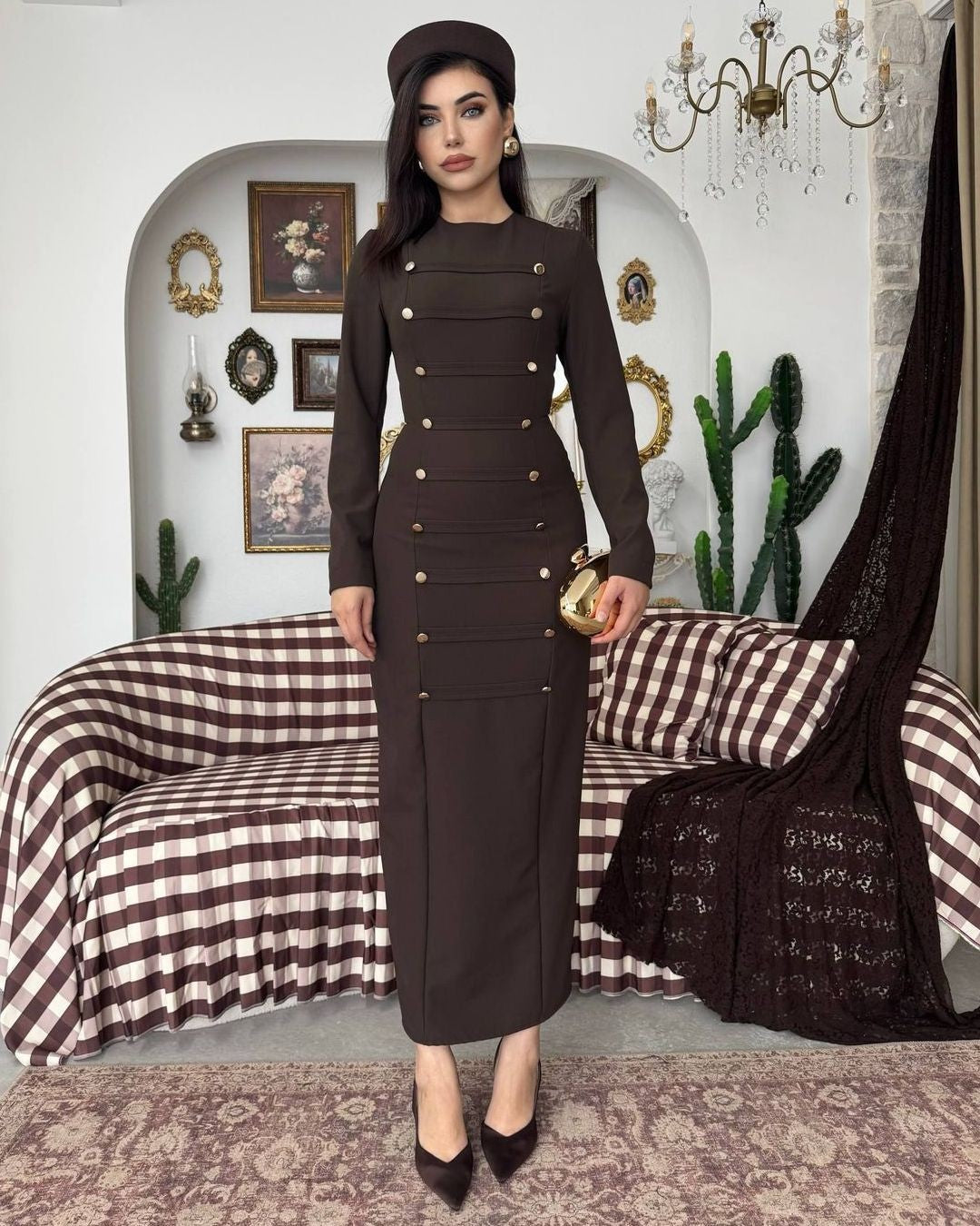 Dress - Brown - front view