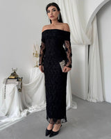 Floral Appliqué Lace Gown - Black - front view