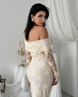 Floral Appliqué Lace Gown - Off White - back view