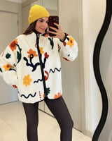 Floral Teddy Fleece Jacket - Multi - front view