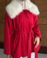 Fur Collar Belted Jacket - Red - front view