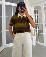 Fuzzy Stripe Polo Top - Zeti - front view