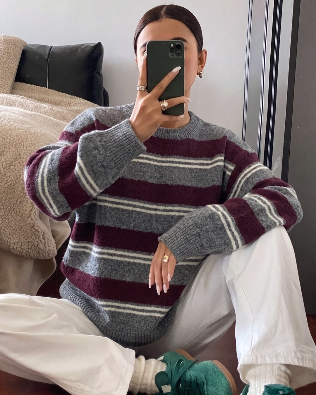 Fuzzy Striped Knit - Purple - front view